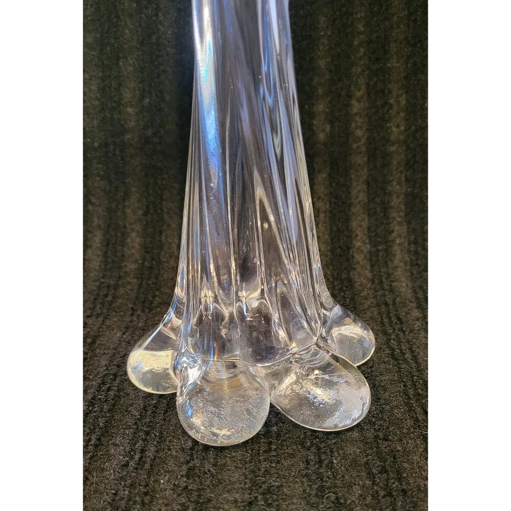Vintage Hand Blown Clear Glass Vase – Mid Century Modern Elephant Foot Base